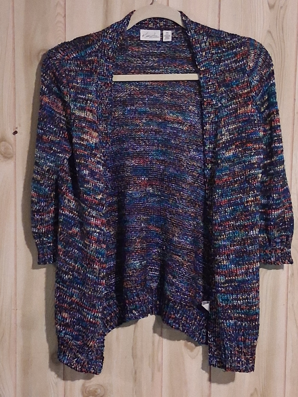 Kim Rogers Multicolor Open-Front Knit Cardigan — Blue Multi
